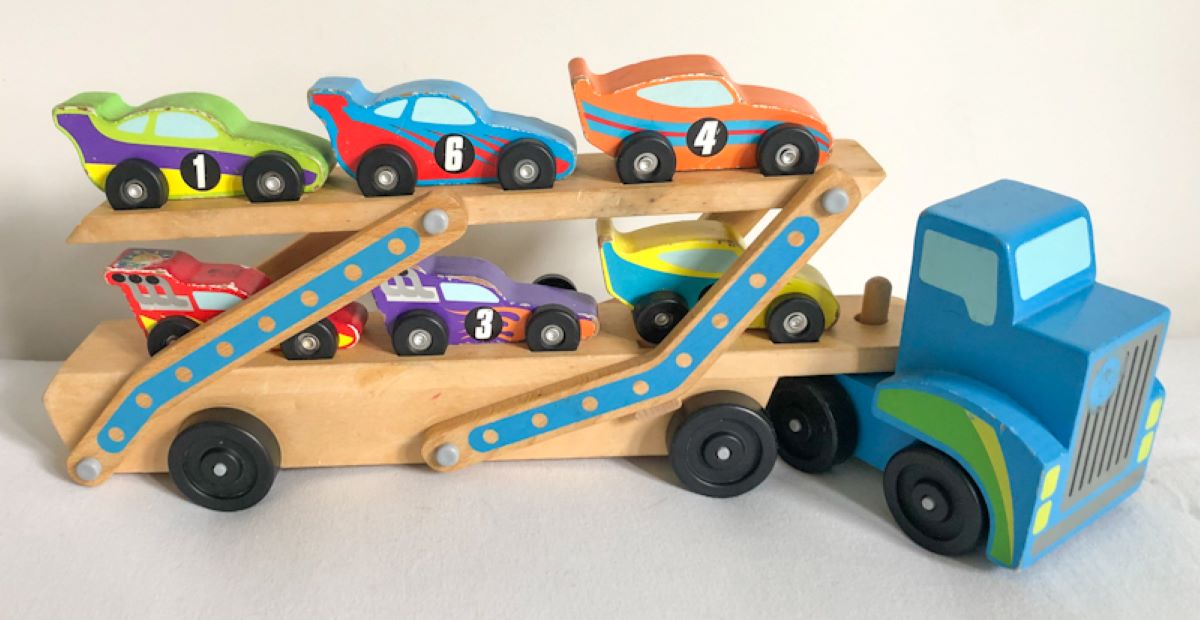 melissa and doug wooden race car carrier